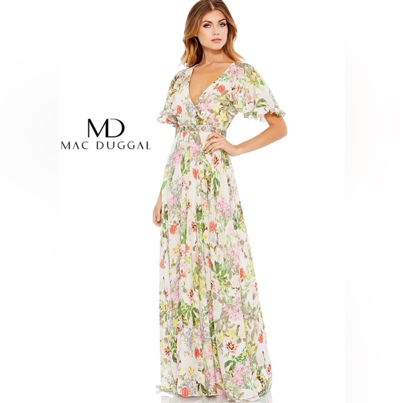 Mac Duggal Style 68222 Chiffon Flutter Sleeve Gown